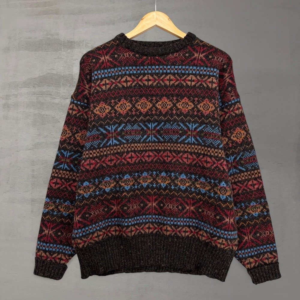 Vintage Allen Solly Sweater Brown Fair Isle Shetland Wool Mohair Scotland Large